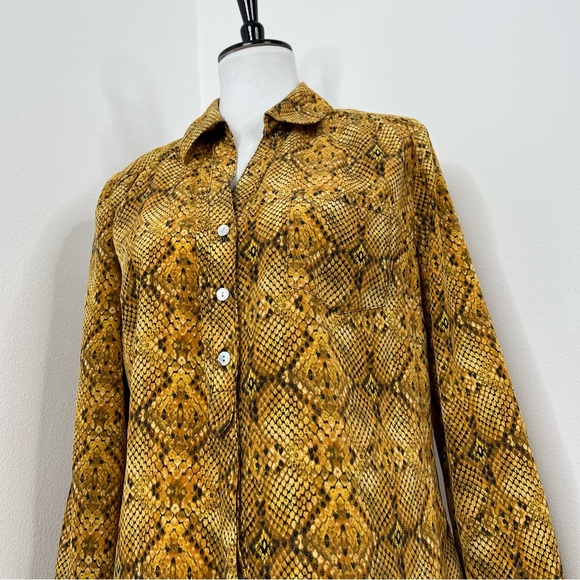 Style & Co | Mustard Yellow Snake Snakeskin Print Long Sleeve Button Up Blouse - Picture 7 of 8